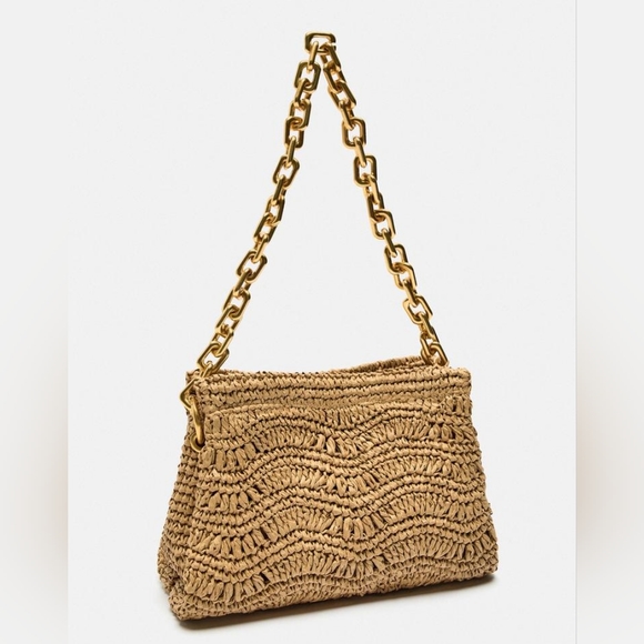 Zara Handbags - Zara Braided Raffia Shoulder Bag with Removable Chain Strap